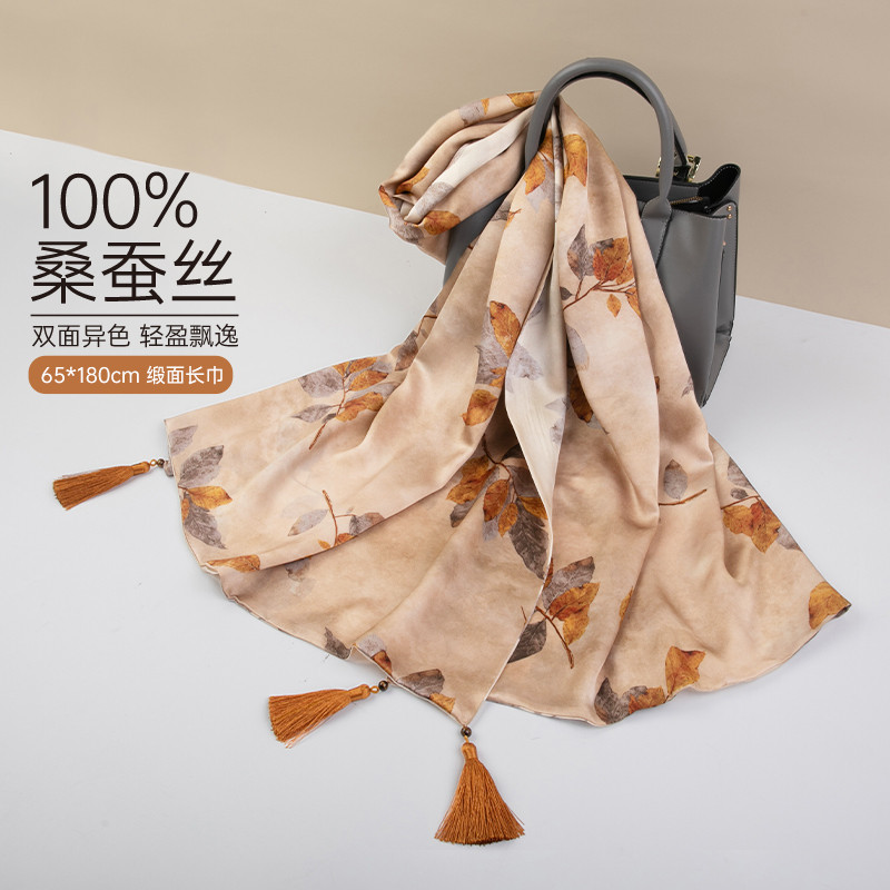 13314857.真丝丝巾女100%桑蚕丝纱巾长巾围巾护肩披肩外搭送礼