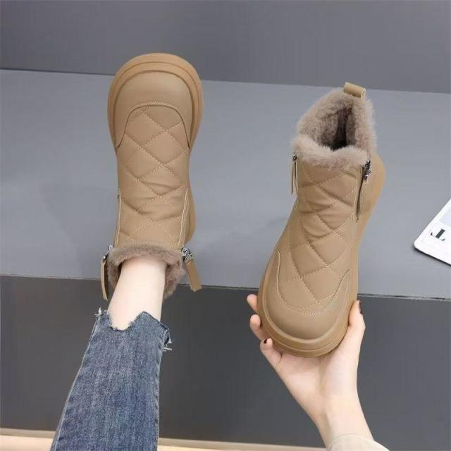 12941677.冬季双拉链加绒加厚雪地靴女时尚百搭保暖妈妈鞋