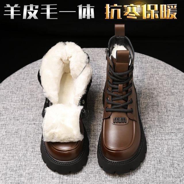 12954543.皮毛一体雪地靴女冬羊毛马丁靴女复古厚底保暖棉鞋加绒加厚棉靴子