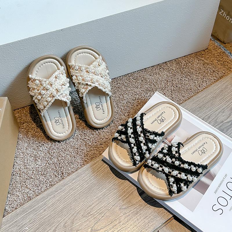 13316761.夏季儿童拖鞋小女孩软底防滑女童交叉水钻平底拖鞋潮
