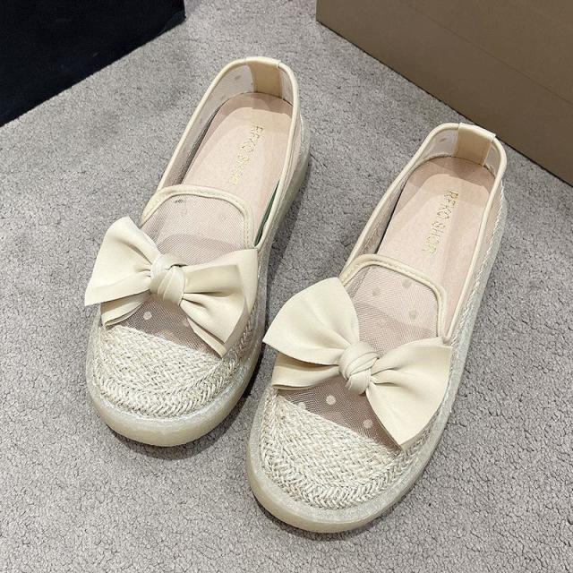 13289652.单鞋女夏季一脚蹬平底鞋乐福渔夫鞋厚底透气网纱豆豆鞋