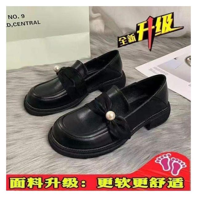13289703.乐福鞋软皮黑色英伦风小皮鞋女一脚蹬豆豆单鞋