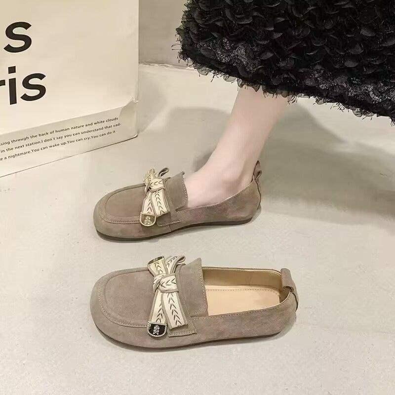13289609.女鞋平底一脚蹬蝴蝶结懒人豆豆复古软底鞋配裙子百搭