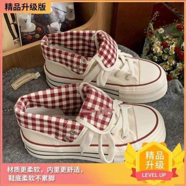 13289801.多巴胺厚底高帮帆布鞋女两穿春季chic小众韩版板鞋运动小白鞋