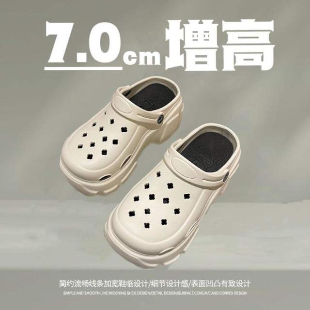 13288918.厚底洞洞鞋女外穿时尚凉鞋绑带设计包头半拖鞋