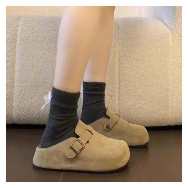 13287645.外穿厚底勃肯鞋女春季百搭复古慵懒感一脚蹬包头半拖鞋