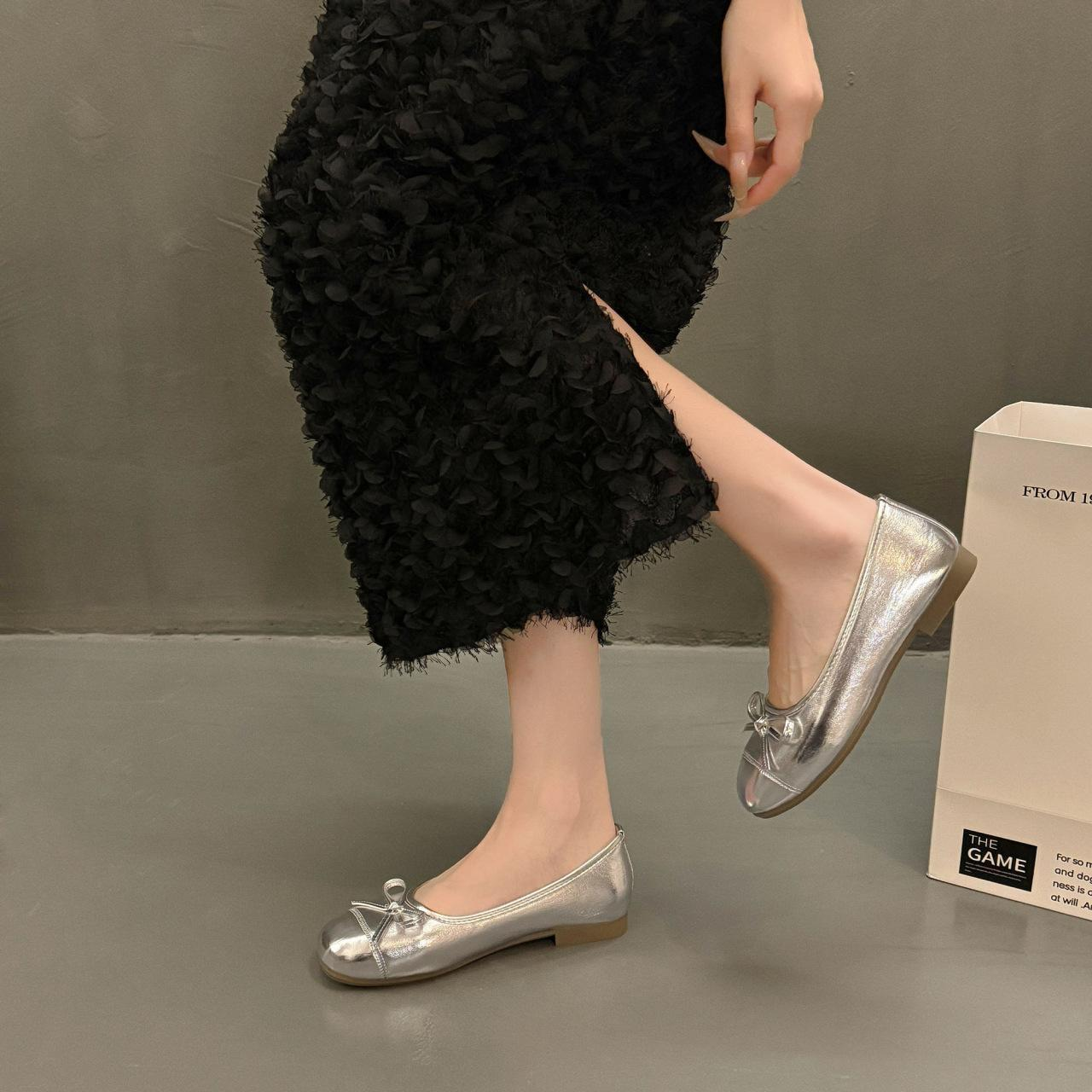 13289679.温柔风单鞋女式优雅蝴蝶结圆头浅口配裙女式单鞋