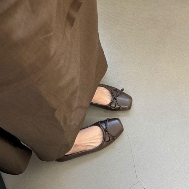 13638316.蝴蝶结方头软底单鞋女春浅口平底法式芭蕾小银瓢鞋女