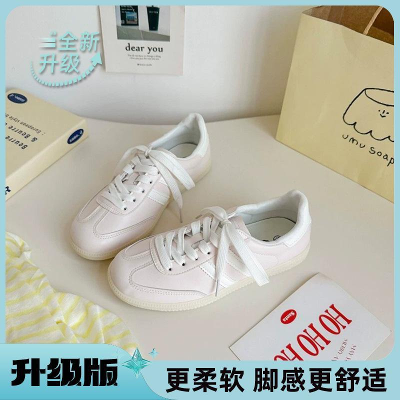 13639412.韩系百搭小白鞋平底皮面单鞋女薄款休闲鞋夏季德训鞋