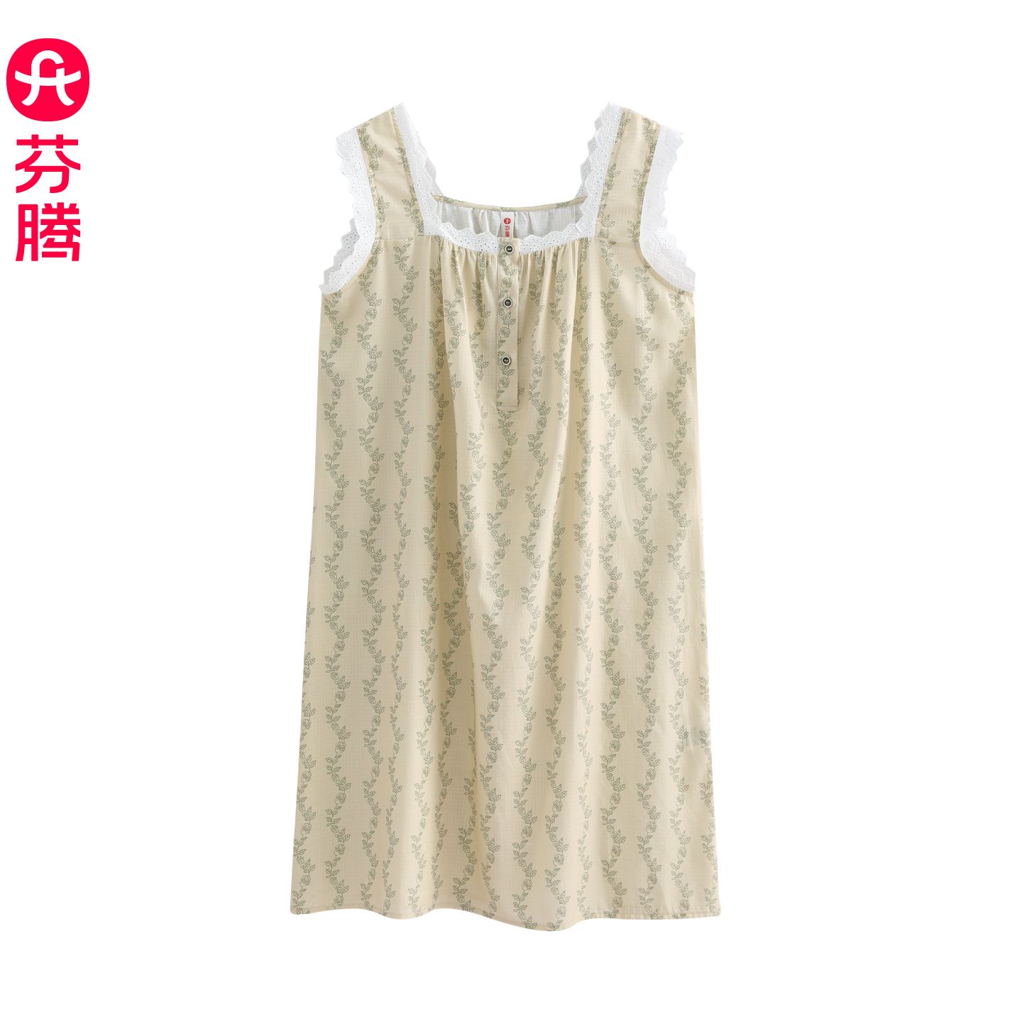 13399720.芬腾棉绸睡裙女夏季薄款中长款花边吊带透气可外穿睡衣女连衣裙子