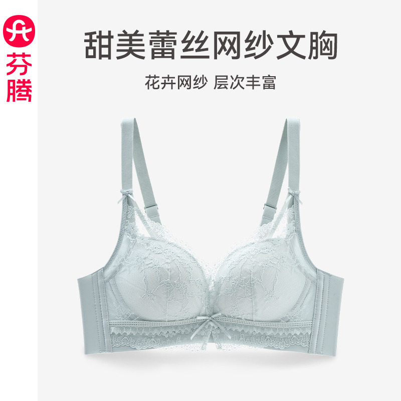 13472203.芬腾女士内衣无钢圈性感蕾丝文胸小胸聚拢上托防下垂舒适透气胸罩