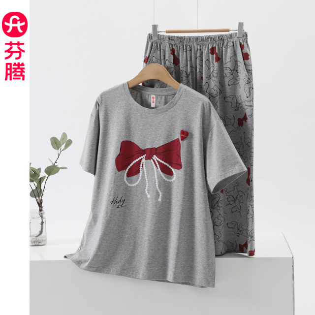 13473626.芬腾2026新款女纯棉睡衣卡通印花春夏七分裤可外穿舒适家居服套装