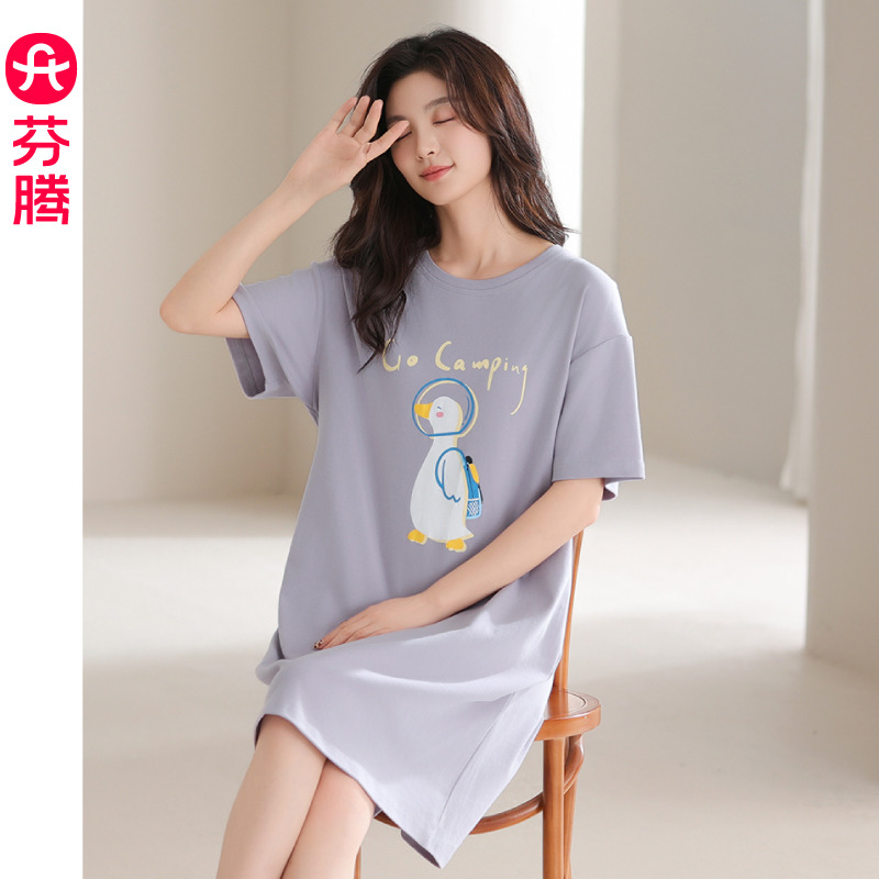 13473380.芬腾【新疆棉】夏款纯棉可外穿短袖可爱睡裙