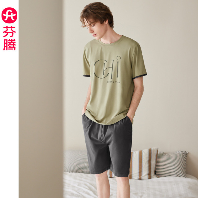 13473194.芬腾【全棉透气 宽松休闲】夏季短袖套头男士家居服套装