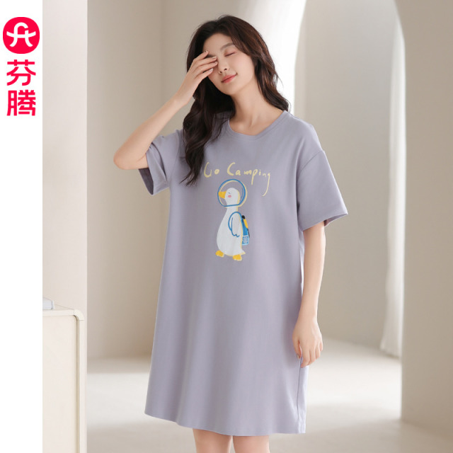 13473380.芬腾【新疆棉】夏款纯棉可外穿短袖可爱睡裙