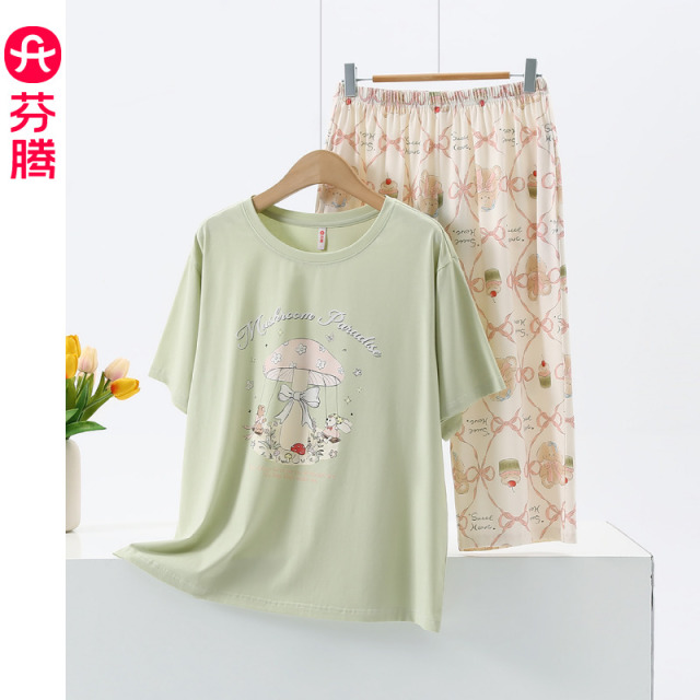 13473486.芬腾【100%纯棉 清新系列 】2026 春夏纯棉短袖七分裤家居服