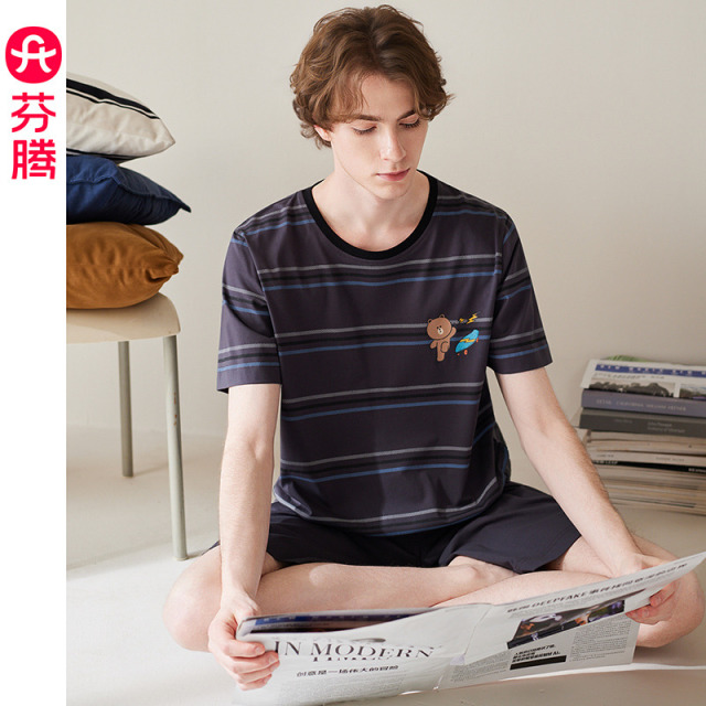 13473232.芬腾【布朗熊IP】纯棉男士夏季短袖短裤睡衣套装/休闲青年家居服