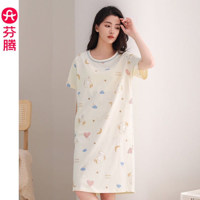 13472086.芬腾睡裙女士夏季纯棉短袖睡衣连衣裙