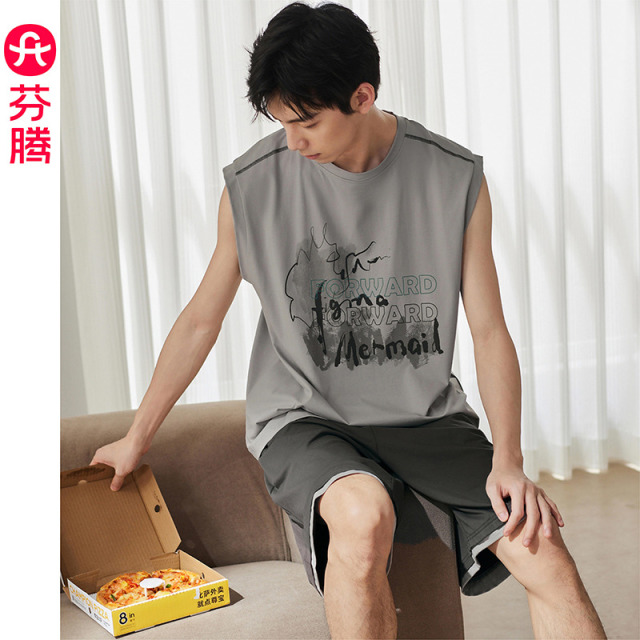 13474158.芬腾【2026 新款 纯棉透气】男士无袖背心短裤宽松家居服套装