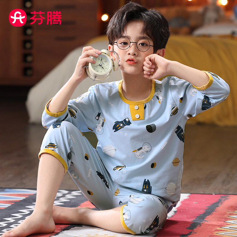 13175814.芬腾男童睡衣春夏新款纯棉八分袖套装男孩儿童中大童家居服童装