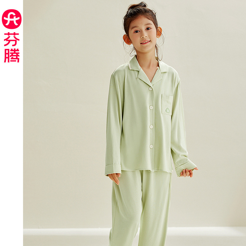 13176050.芬腾恒温女童睡衣春秋季长袖莫代尔棉空调服女孩儿童中大童家居服
