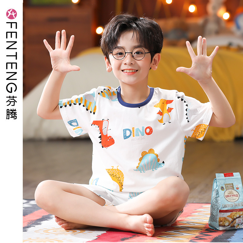 13175770.芬腾服饰夏季男童睡衣短袖短裤宝宝纯棉薄款卡通小男孩家居服套装