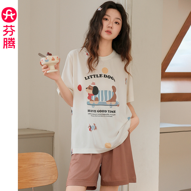 13175323.芬腾睡衣女夏季新款薄款短袖短裤甜美可爱少女大码家居服夏天套装