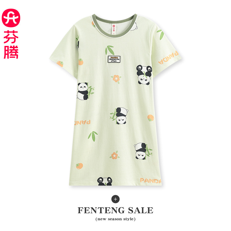 13175585.芬腾女童装睡裙夏季纯棉短袖睡衣裙卡通可爱宝宝中大童全棉家居服