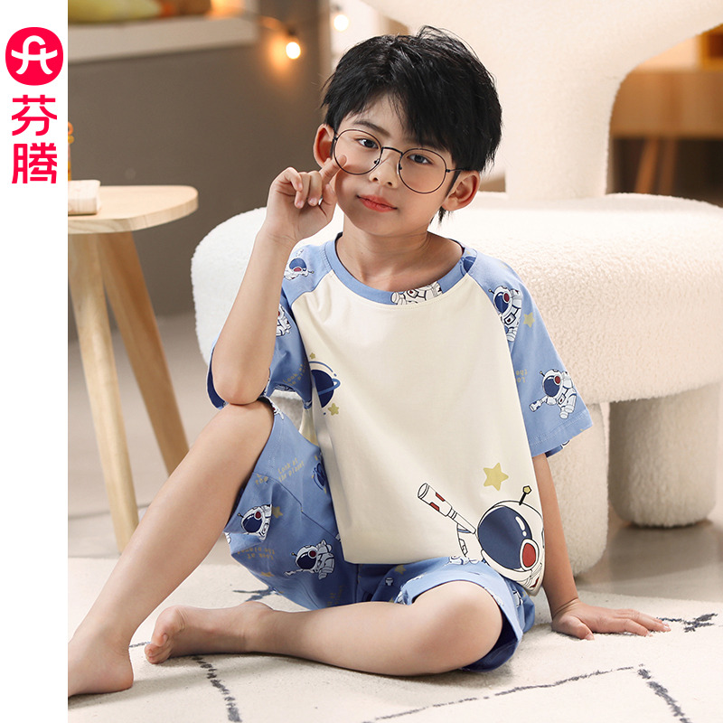 13175702.芬腾儿童睡衣男童秋夏季长袖纯棉卡通短袖七分裤中大童男孩家居服