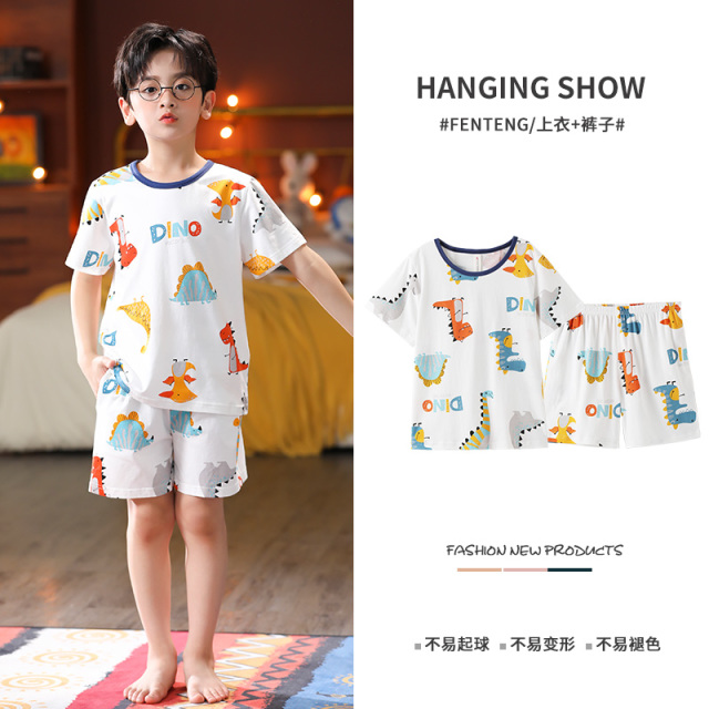 13175770.芬腾服饰夏季男童睡衣短袖短裤宝宝纯棉薄款卡通小男孩家居服套装