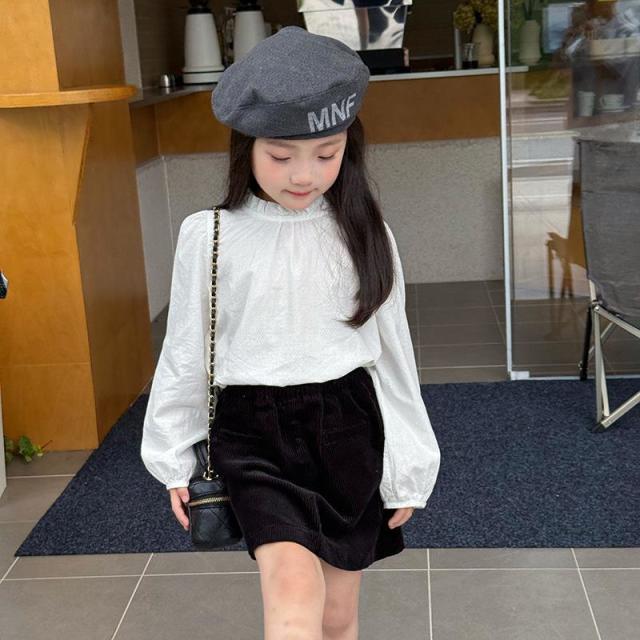 13265536.女童季内搭白色衬衣儿童气质花边立领提花衬衫上衣