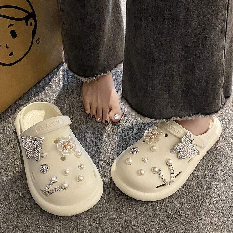 13263029.包头洞洞鞋女款夏季外穿潮水晶水钻蝴蝶百搭气质防滑