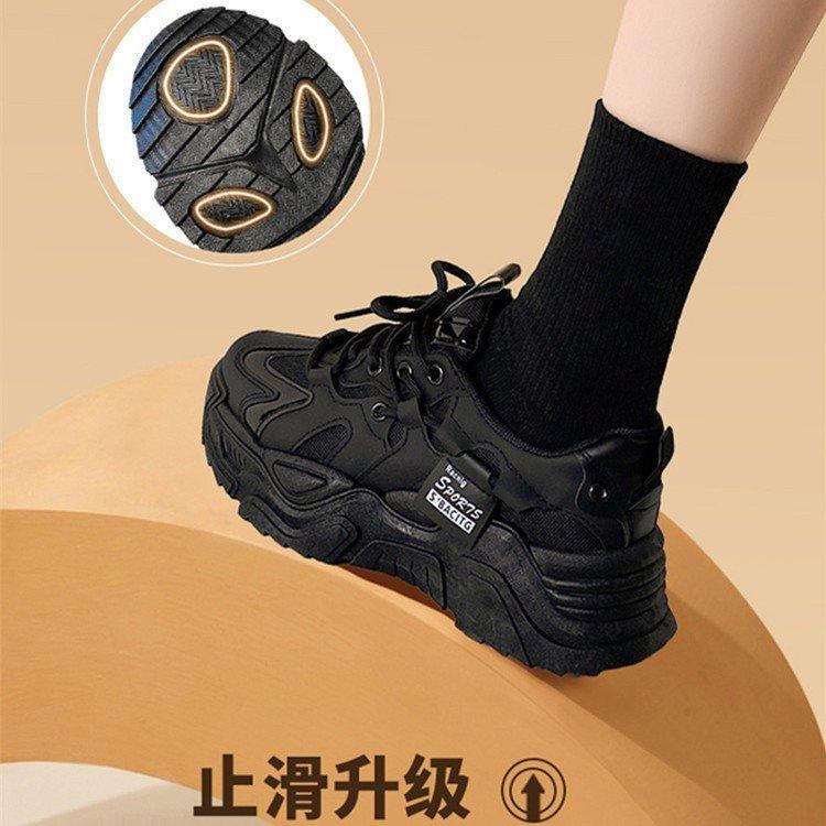 13261731.MDNG 显脚小老爹鞋女百搭透气网面厚底运动黑色单鞋女