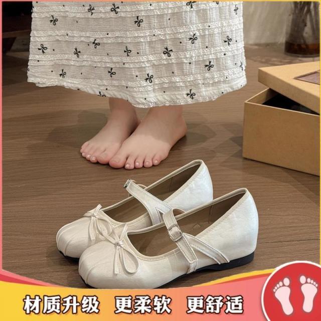 13663590.银色内玛丽珍单鞋女芭蕾风蝴蝶结浅口单鞋法式配裙子
