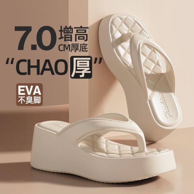 13663928.厚底人字拖鞋女防滑外穿感夏夹脚沙滩拖鞋女