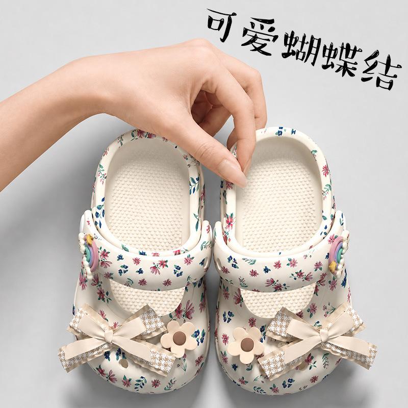 13664420.包头碎花蝴蝶结洞洞鞋玛丽珍儿童凉鞋拖鞋女童沙滩鞋公主鞋防撞潮