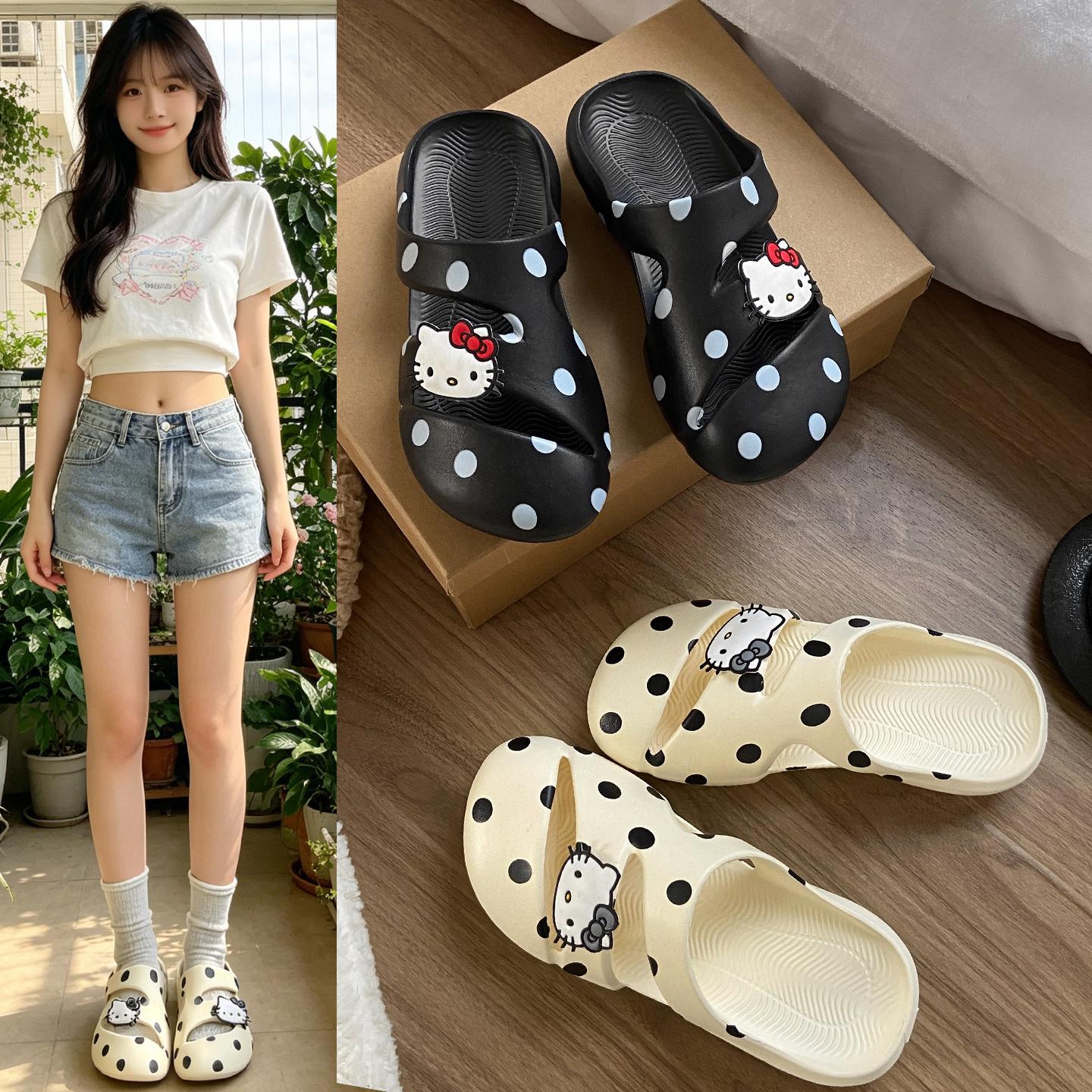 13663927.EVA波点一脚蹬浅口包头女拖鞋夏外穿厚底防滑休闲凉拖鞋