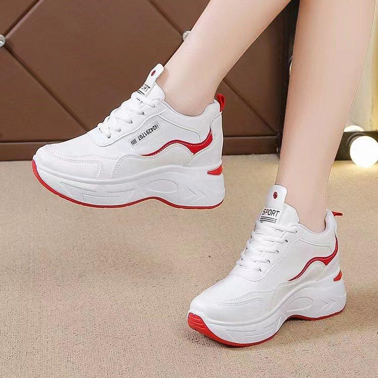 13663254.单鞋春季内运动鞋女士休闲皮面松糕底老爹鞋女小白鞋系带女鞋