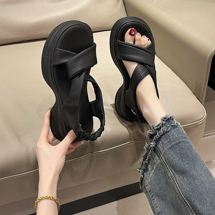 13663865.法式凉鞋女外穿夏季厚底松糕女鞋小个子罗马沙滩鞋子