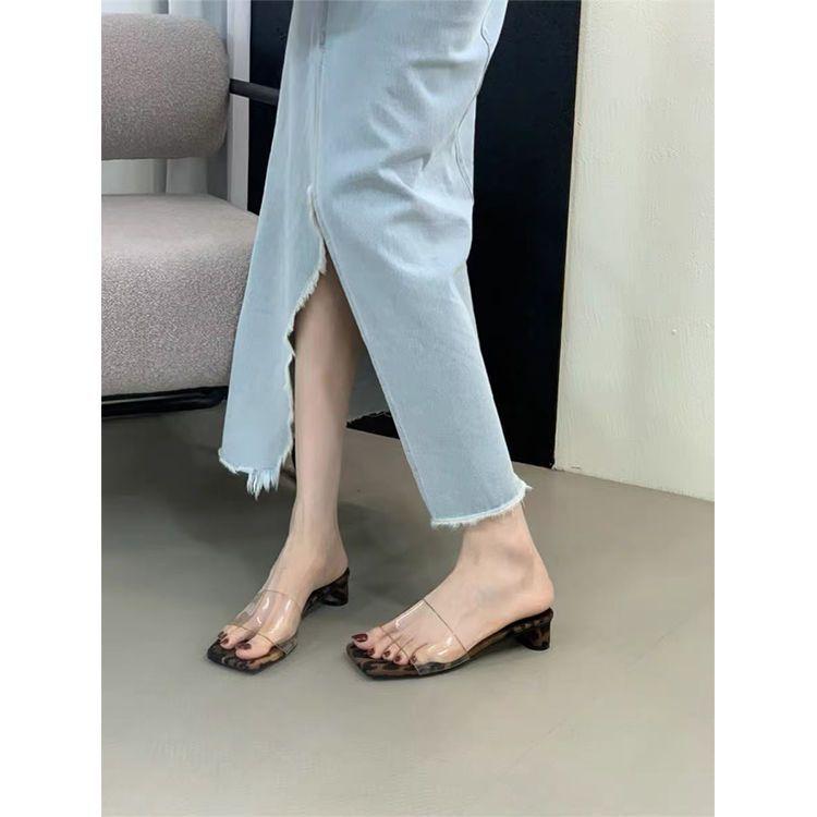 13663340.露趾方头闪闪凉拖沙滩鞋法式平底水钻一字拖鞋女外穿