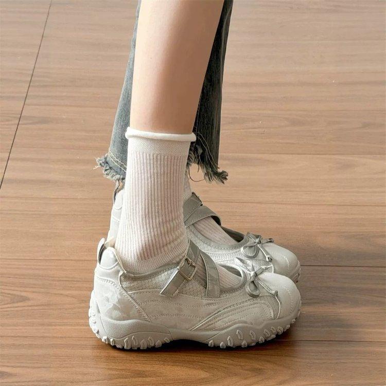13663572.厚底芭蕾玛丽珍德训女夏季透气浅口蝴蝶结百搭休闲鞋