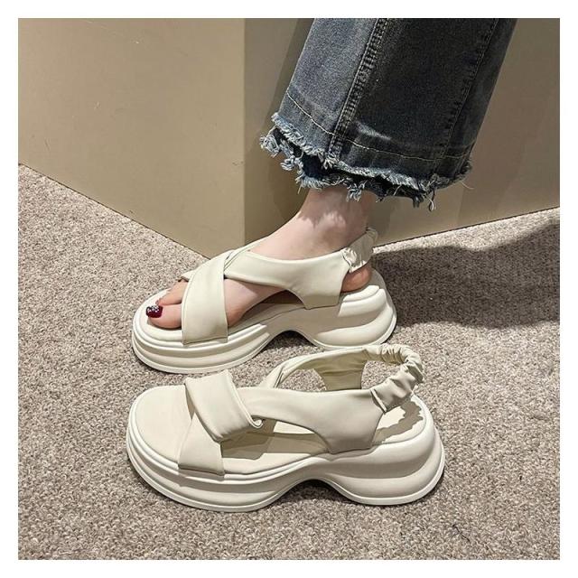 13663865.法式凉鞋女外穿夏季厚底松糕女鞋小个子罗马沙滩鞋子