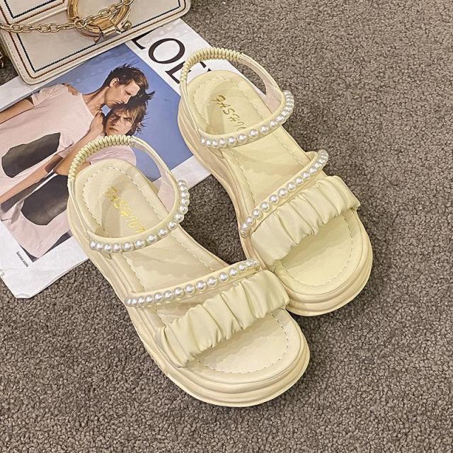 13663398.厚底凉鞋女夏季外穿松紧带软底平底罗马鞋子