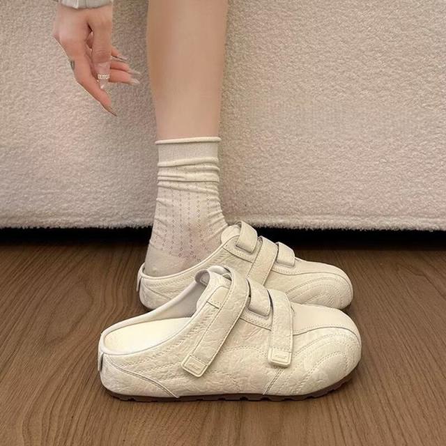 13664005.时尚百搭魔术贴包头半拖鞋女外穿复古勃肯厚底休闲半拖鞋
