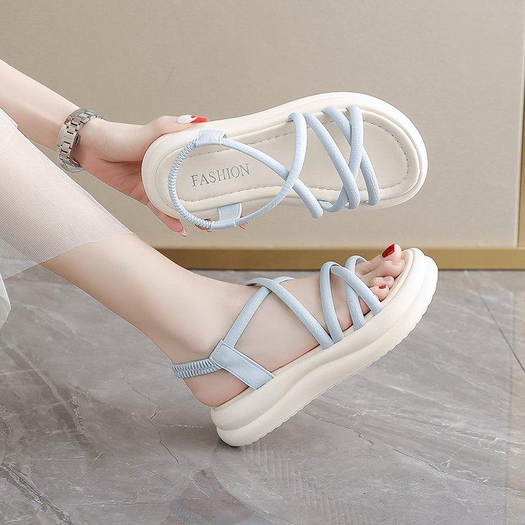 13663417.厚底罗马凉鞋女夏季外穿软底配裙子交叉绑带沙滩凉鞋