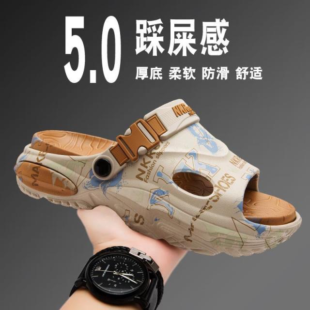 13663753.拖鞋男夏季外穿防滑厚底一字凉拖开车户外运动休闲沙滩凉鞋