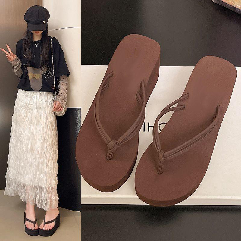 13663313.人字拖鞋女夏季外穿高跟夹脚潮防滑坡跟海边沙滩凉拖鞋女