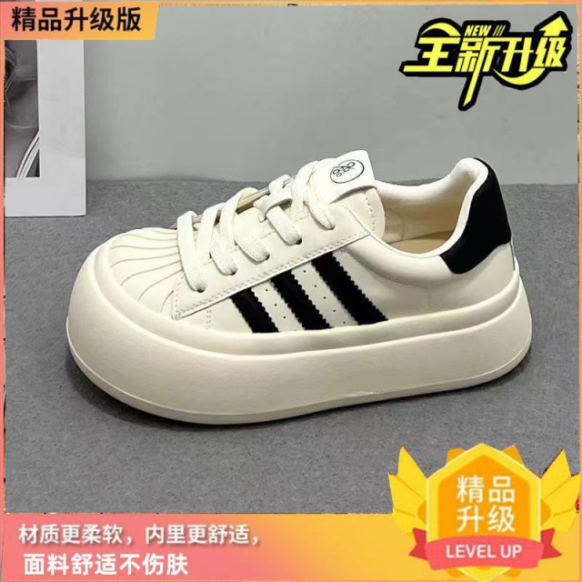 13663279.大头娃娃鞋女春季厚底系带面包鞋休闲运动高街板鞋