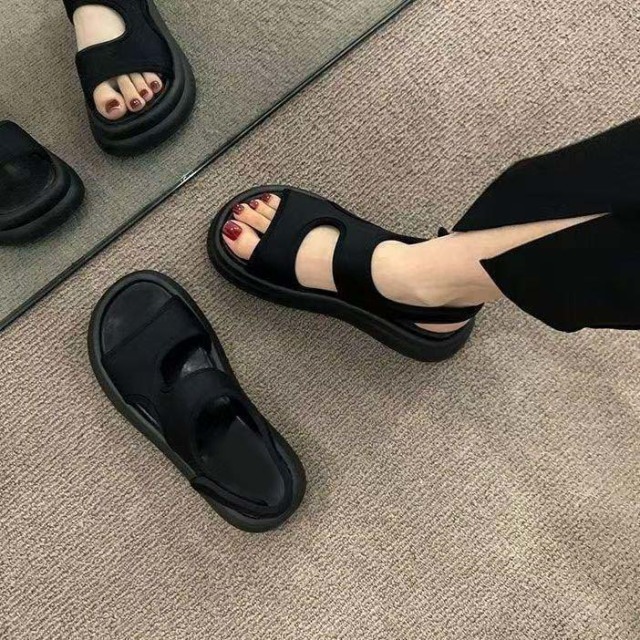 13663389.软皮厚底凉鞋女夏季百搭外穿沙滩鞋软底防滑凉鞋女款
