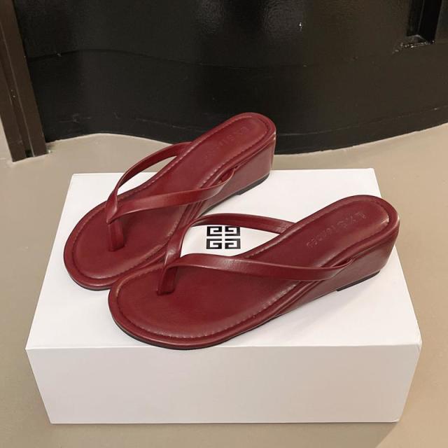 13664010.红色夹脚人字拖鞋鞋子外夏季气质凉拖法式高跟凉鞋